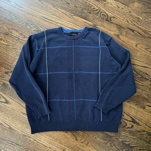 Vintage Bill Blass Navy Blue Crewneck Sweater with Subtle Stripes